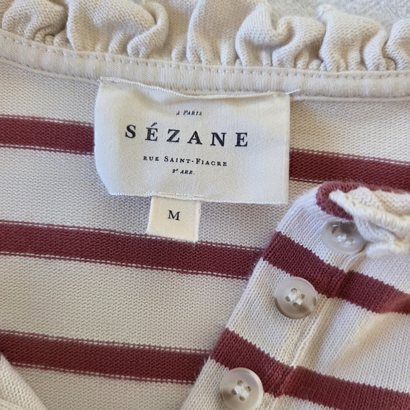 Sezane Gael Mariniere Striped Button Down Top, Rosewood, Medium - Picture 7 of 13